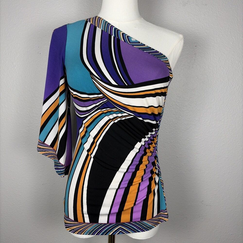 Vintage One Shoulder Cache Top XS Psychedelic Print 90s Y2K 70s Retro Costume